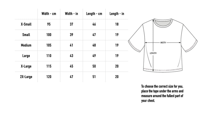 Size chart for Hardcore Baby Tee - Black