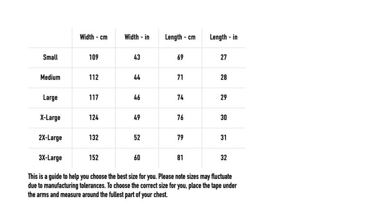 Size chart for Bodyweb Motocross Jersey