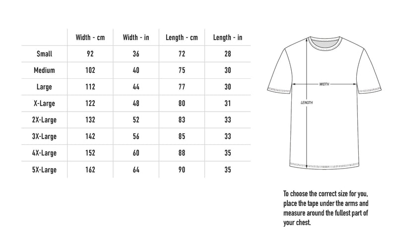 Size chart for Eagle Tee - Black