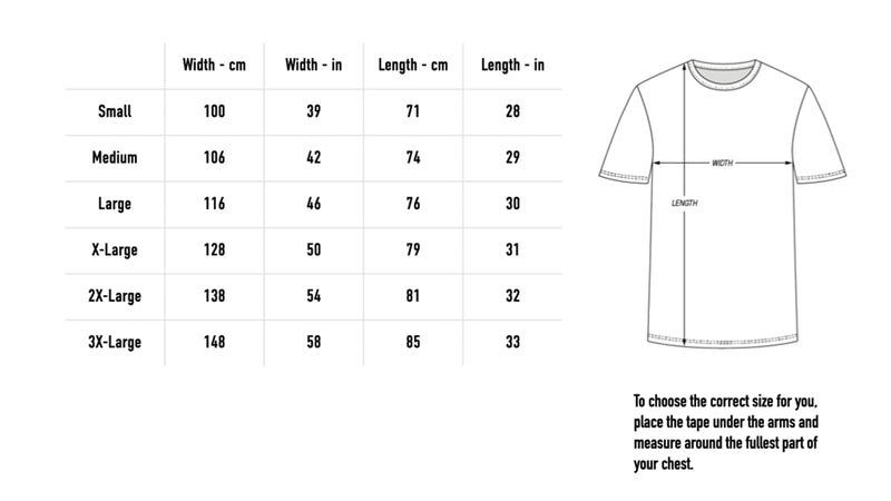 Size chart for BK Evilcore Tee - Green